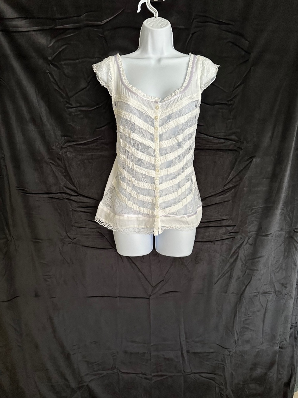 Overdrive, white sheer sleeveless lace blouse, size XL